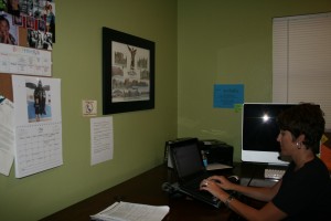Carlene Meloy's home office is next to her kitchen, where she keeps her schedule posted so everyone in her family can see when she's working.