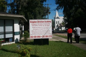 The school holds graduation ceremonies at a nearby church, and Sunday services for Crowell-Grate's church.
