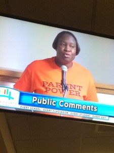 About a dozen tax credit scholarship parents, including this one, attending the Duval County School Board meeting.