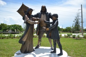 A George Lundeen sculpture of Benjamin Franklin (the school's namesake) adorns a Franklin Academy campus.