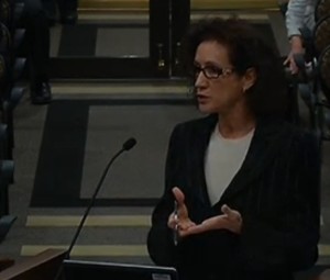 Suzanne D'Agresta argues for the Indian River School Board before the state Board of Education.